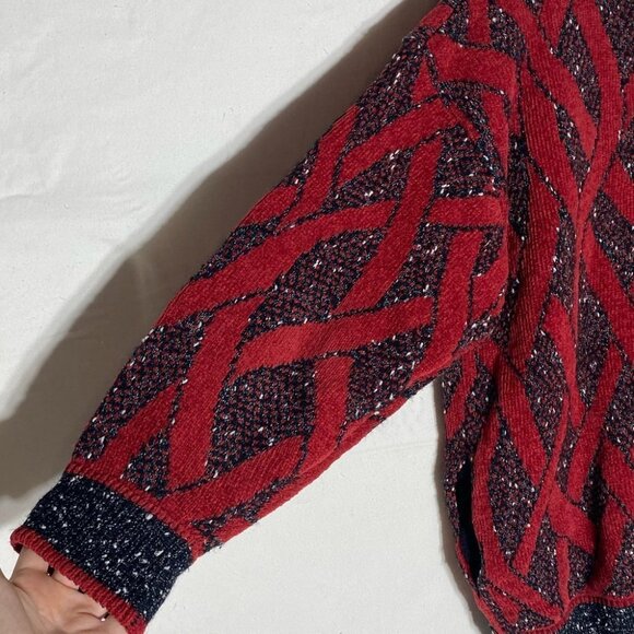 Vintage 90s Gil Aimbez Red & Dark Grey Oversized Cardigan L - Picture 13 of 16